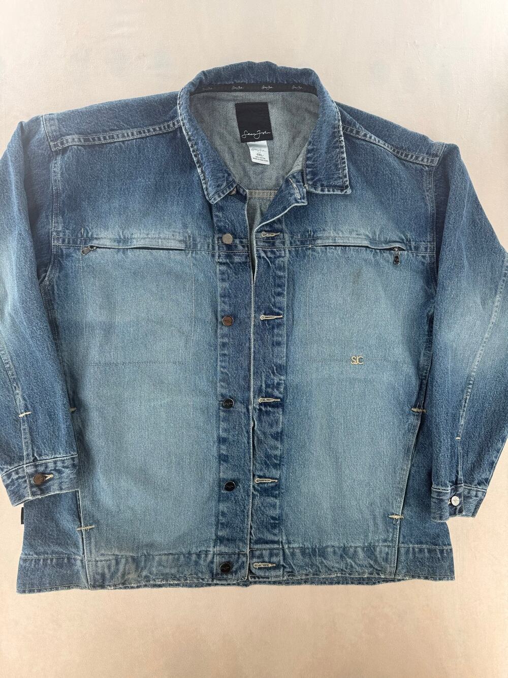 Vintage Sean John Denim Jacket Men’s XXL Hip Hop Y2K Zip Pocket Jean Coat